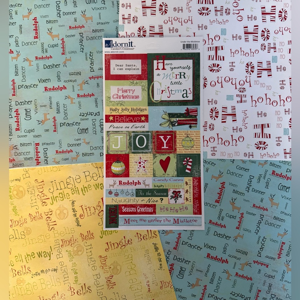 🆕🎄 ADORNIT “UNDER THE MISTLETOE” CARDSTOCK STICKERS & SCRAPBOOK PAPER BUNDLE.
